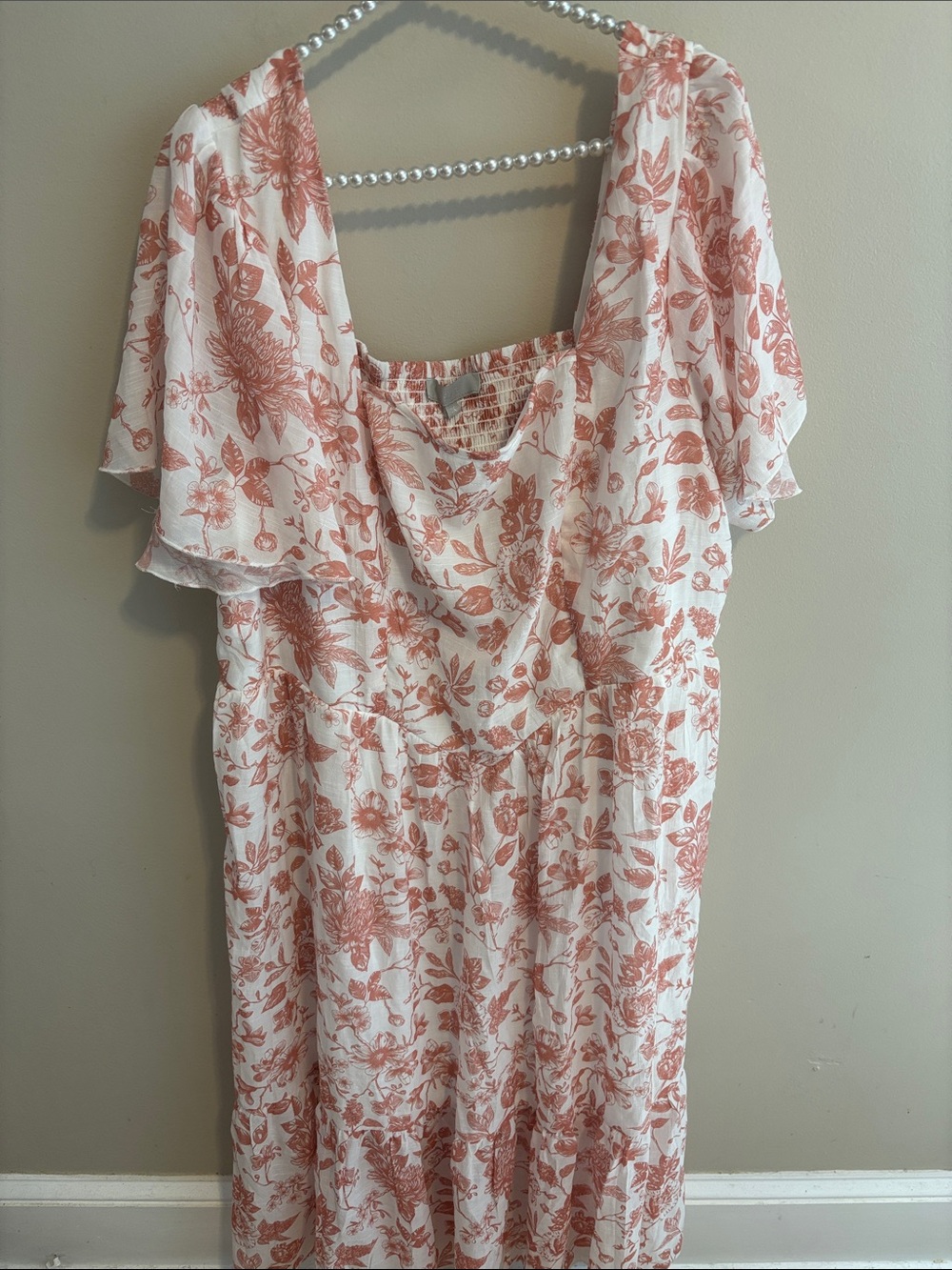 NEW J. Gee Dress 3X Plus Size Pink White Floral Flutter Sleeve Smocked Maxi Boho